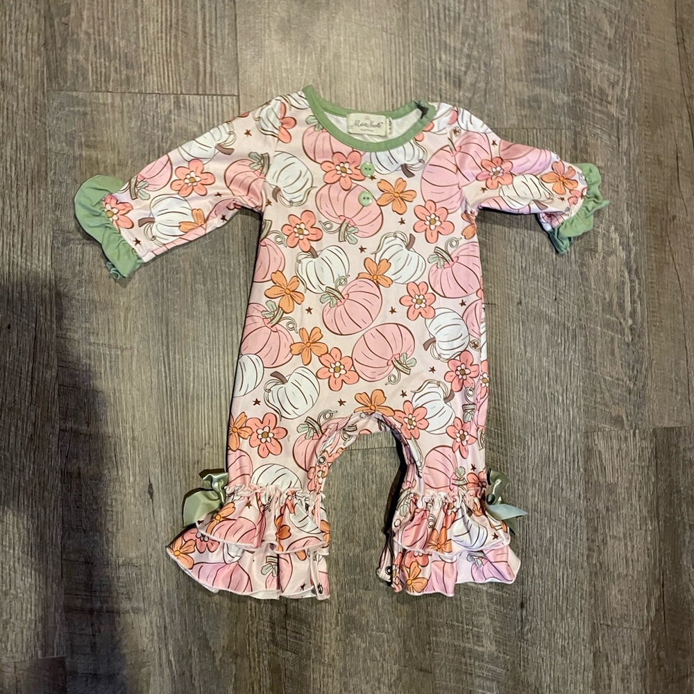 Marie Nicole 3-6mo ruffle pumpkin romper